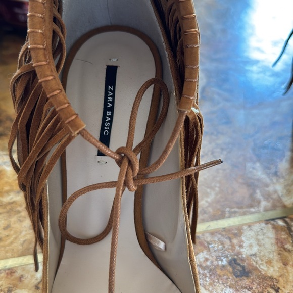 Zara brown suede fringe heels 38 - Picture 4 of 5